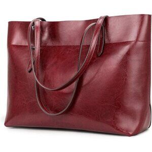 ⚡Women Red Vintage Genuine Leather Tote Shoulder Bag Satchel Handbag